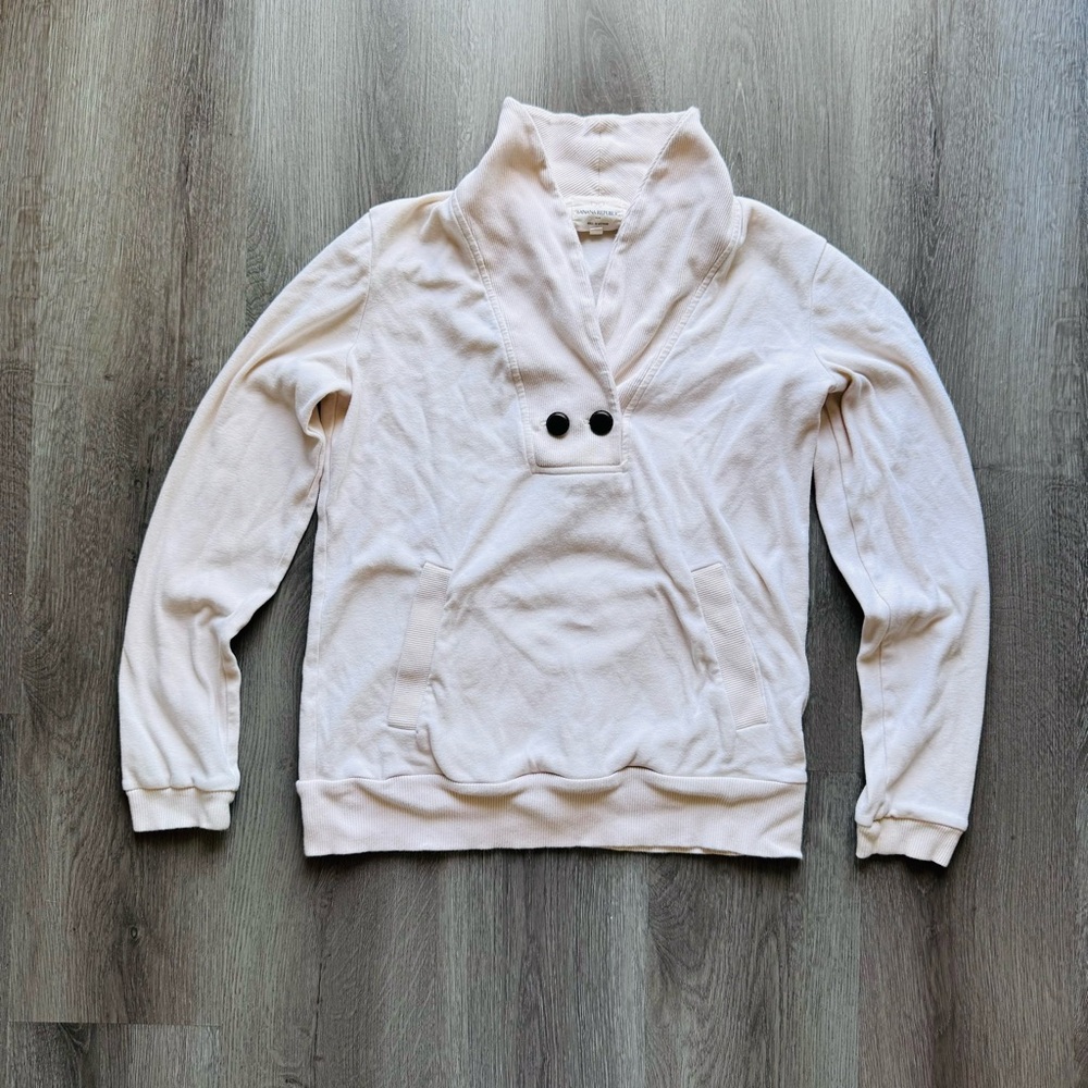 Banana Republic Women’s Shawl Collar Pullover Sweatshirt Cream Cotton Blend Sz M